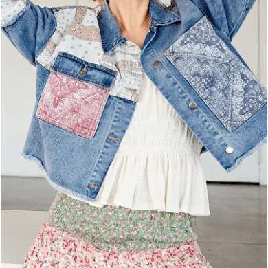 Denim Jacket with Patchwork and  Pockets