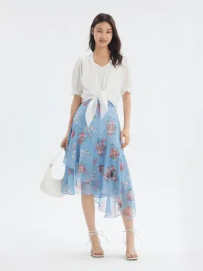 Floral Print Asymmetrical Ruffle Skirt