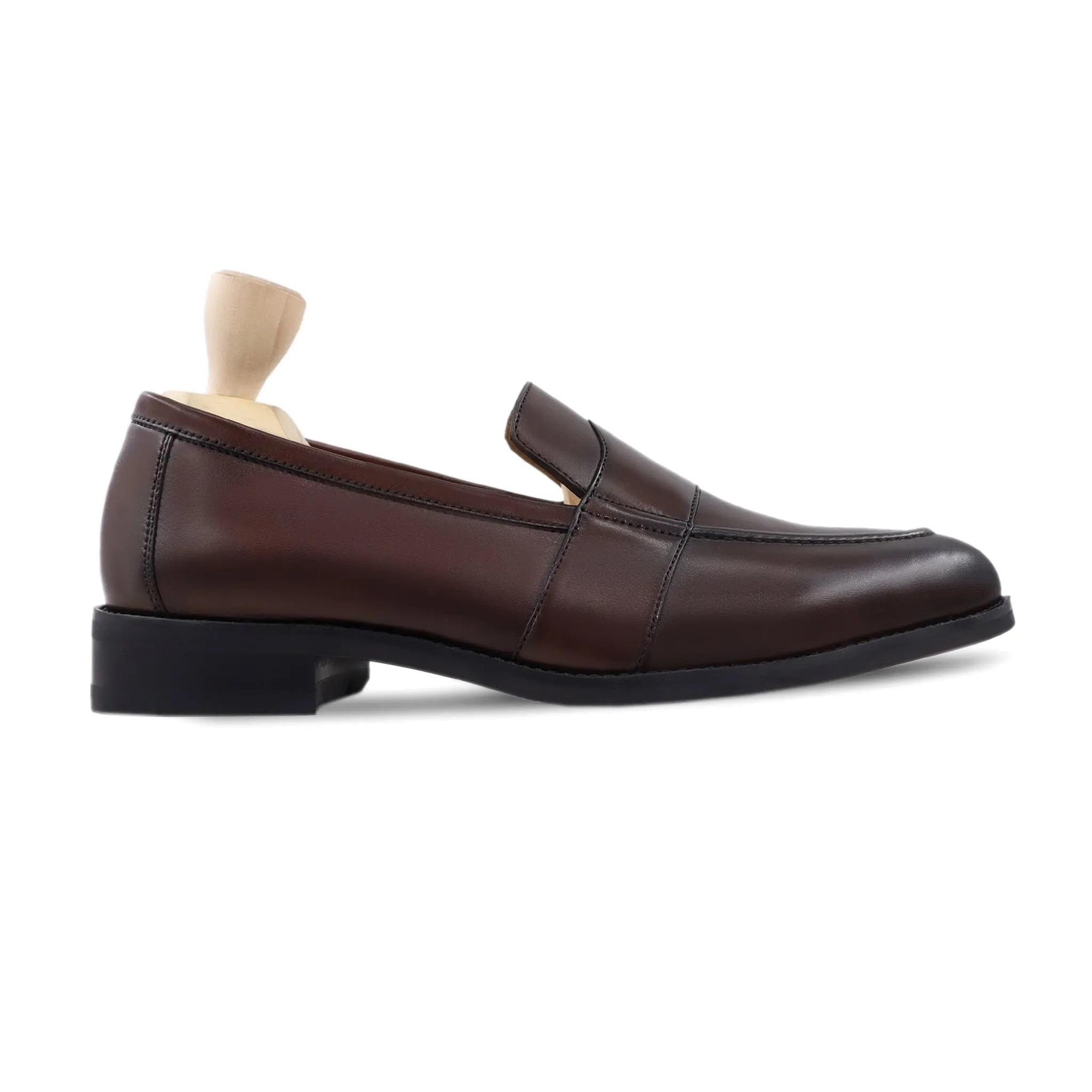 Inteus - Men's Dark Brown Calf Leather Loafer