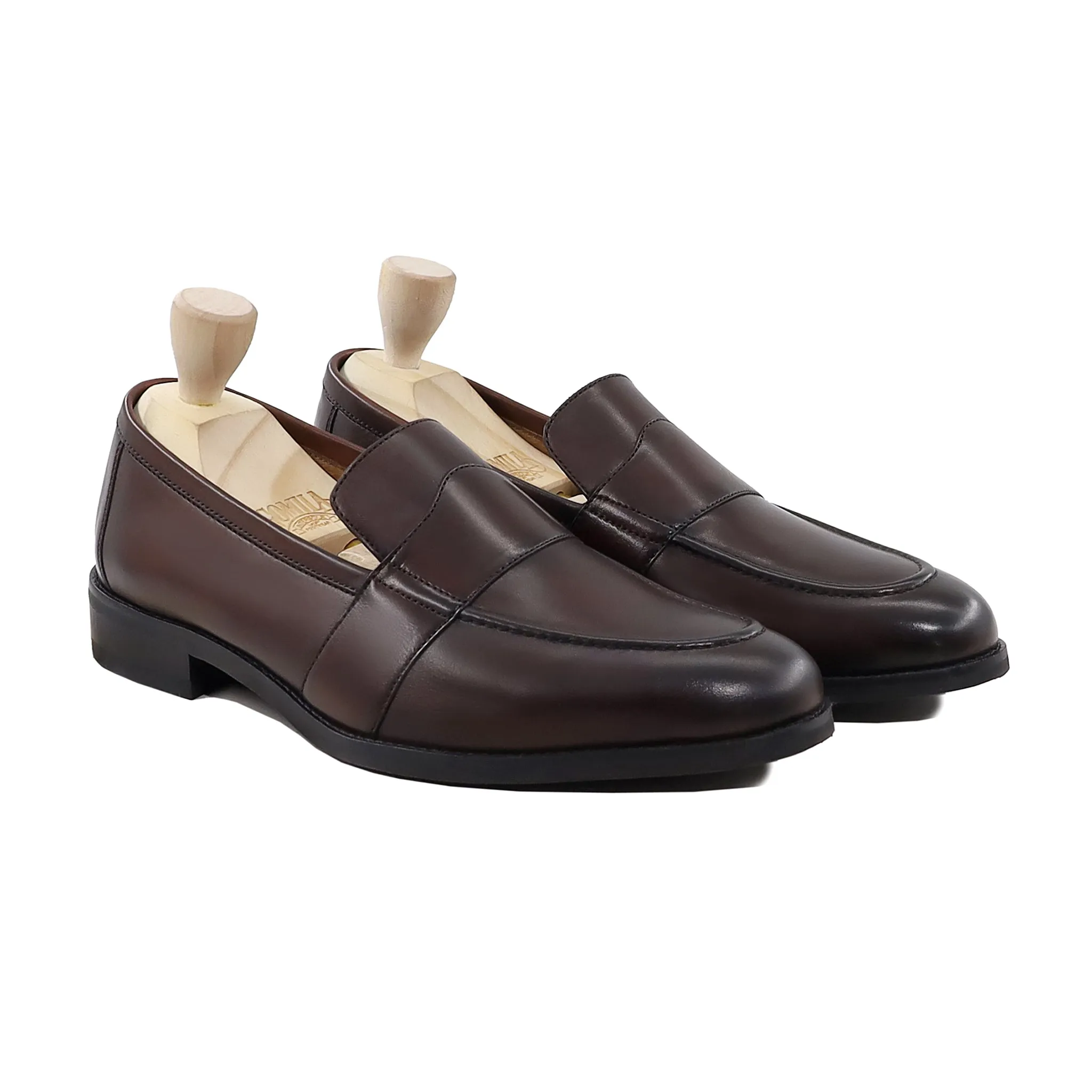 Inteus - Men's Dark Brown Calf Leather Loafer