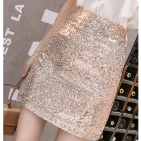 LVSANW #1603 Summer Sexy Club Mini Skirt Women Sexy Gold Silver Black Short Skirts High Waist Shiny Sequin Skirt Women Korean Style