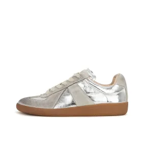 Pre Order:  Silver Aged Genuine Leather Sneakers