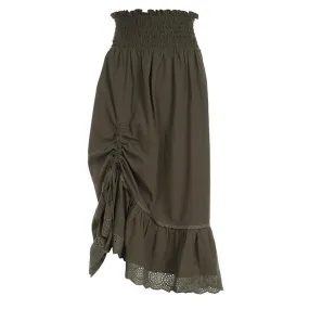 Ruched Waist Eyelet Trim Midi Skirt