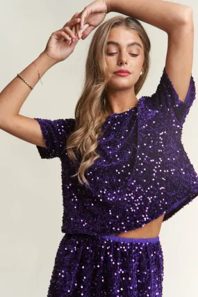 Sequin Short Sleeve Crop T-Shirt