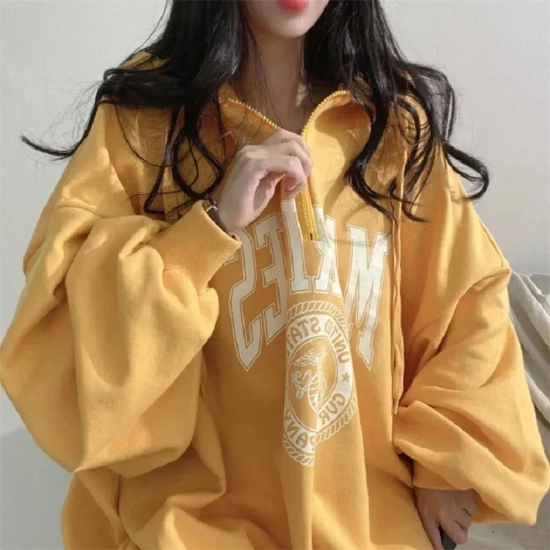 Vintage Loose Hoody with High Street Hip-Hop Letter Prints