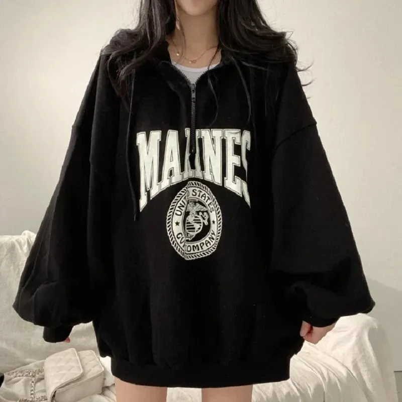 Vintage Loose Hoody with High Street Hip-Hop Letter Prints