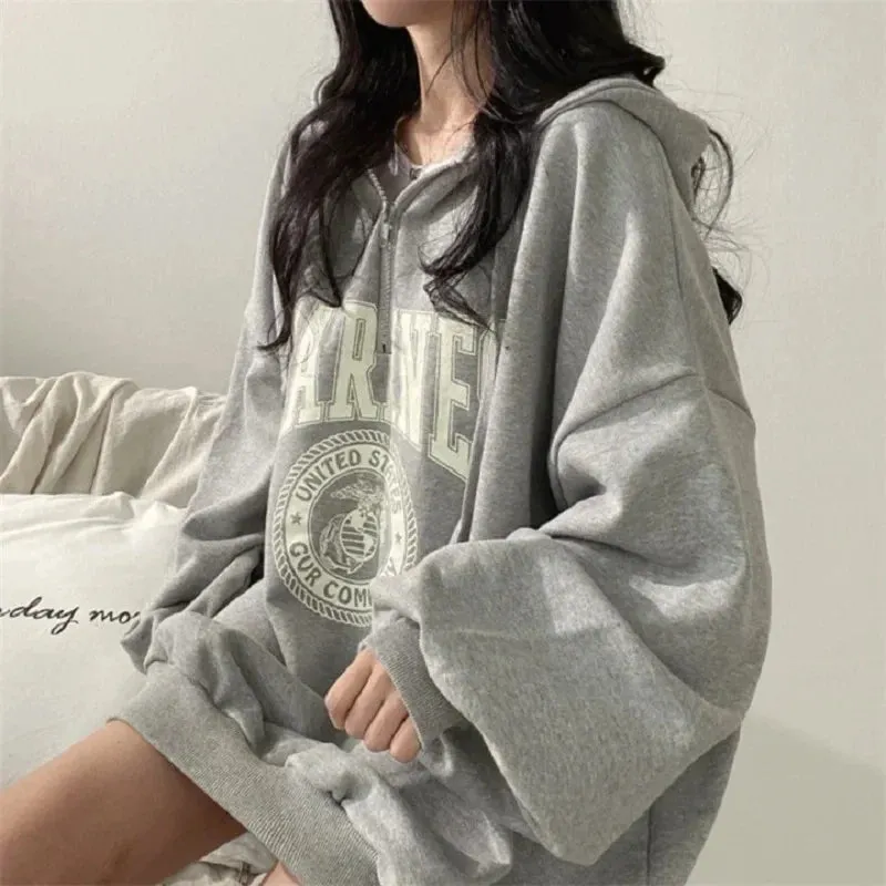 Vintage Loose Hoody with High Street Hip-Hop Letter Prints