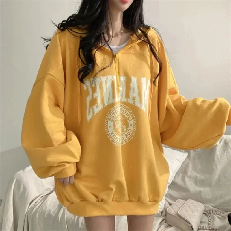 Vintage Loose Hoody with High Street Hip-Hop Letter Prints