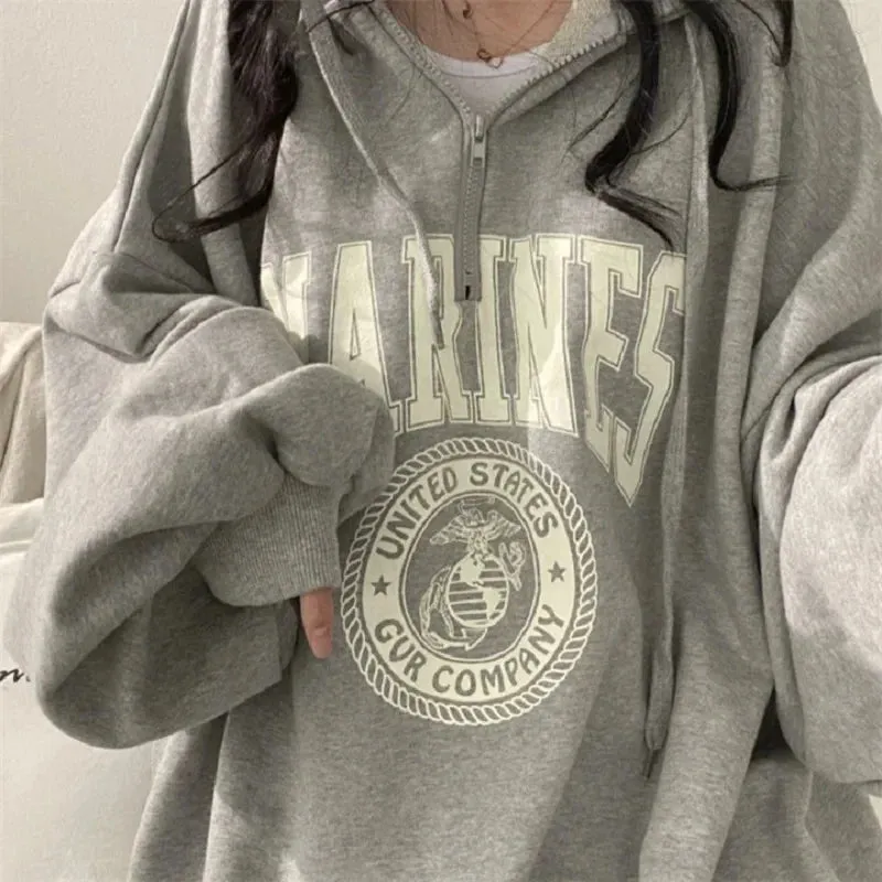 Vintage Loose Hoody with High Street Hip-Hop Letter Prints